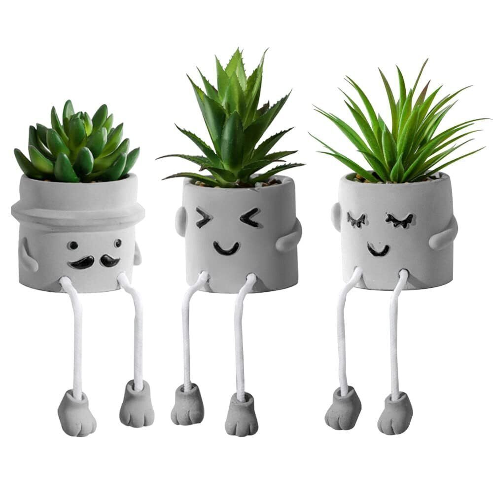 7254 3pcs Creative Artificial Succulents with Gray Flower Pots, Mini Potted